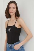 Koszulki sportowe damskie - Calvin Klein Jeans body damskie kolor czarny - miniaturka - grafika 1