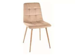 Krzesło tapicerowane do jadalni MILA D VELVET beżowe/dąb SIGNAL - Krzesła - miniaturka - grafika 1