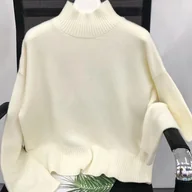 Swetry damskie - TEMU 1 Szt. Elegancki Poliestrowy Sweter Z Wysokim Dekoltem Dla Kobiet - Jednokolorowy Pulower Z Wysokim Dekoltem Na Jesień/zimę - miniaturka - grafika 1