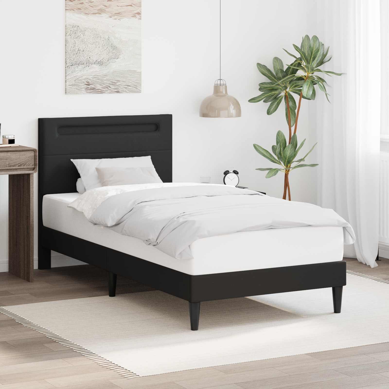 vidaXL vidaXL Ramka łóżka z paskami LED Czarny 90 x 190 cm Ekoskóra