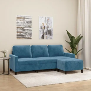 3-osobowa sofa z podnóżkiem, niebieska, 180 cm, aksamit - Sofy i kanapy - miniaturka - grafika 1