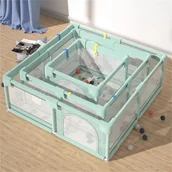 Zabezpieczenia dla dzieci - Bezpieczny materiałowy kojec 150x180 cm z przyssawkami TPR, pianką amortyzującą i praktycznym zamkiem zewnętrznym - miniaturka - grafika 1