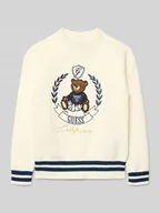 Swetry dla dziewczynek - Sweter z dzianiny z wyhaftowanym logo - miniaturka - grafika 1