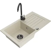 Zlewozmywaki z baterią - Mexen Pablo zlewozmywak granitowy 1-komorowy z ociekaczem i baterią kuchenną Telma, beżowy - miniaturka - grafika 1