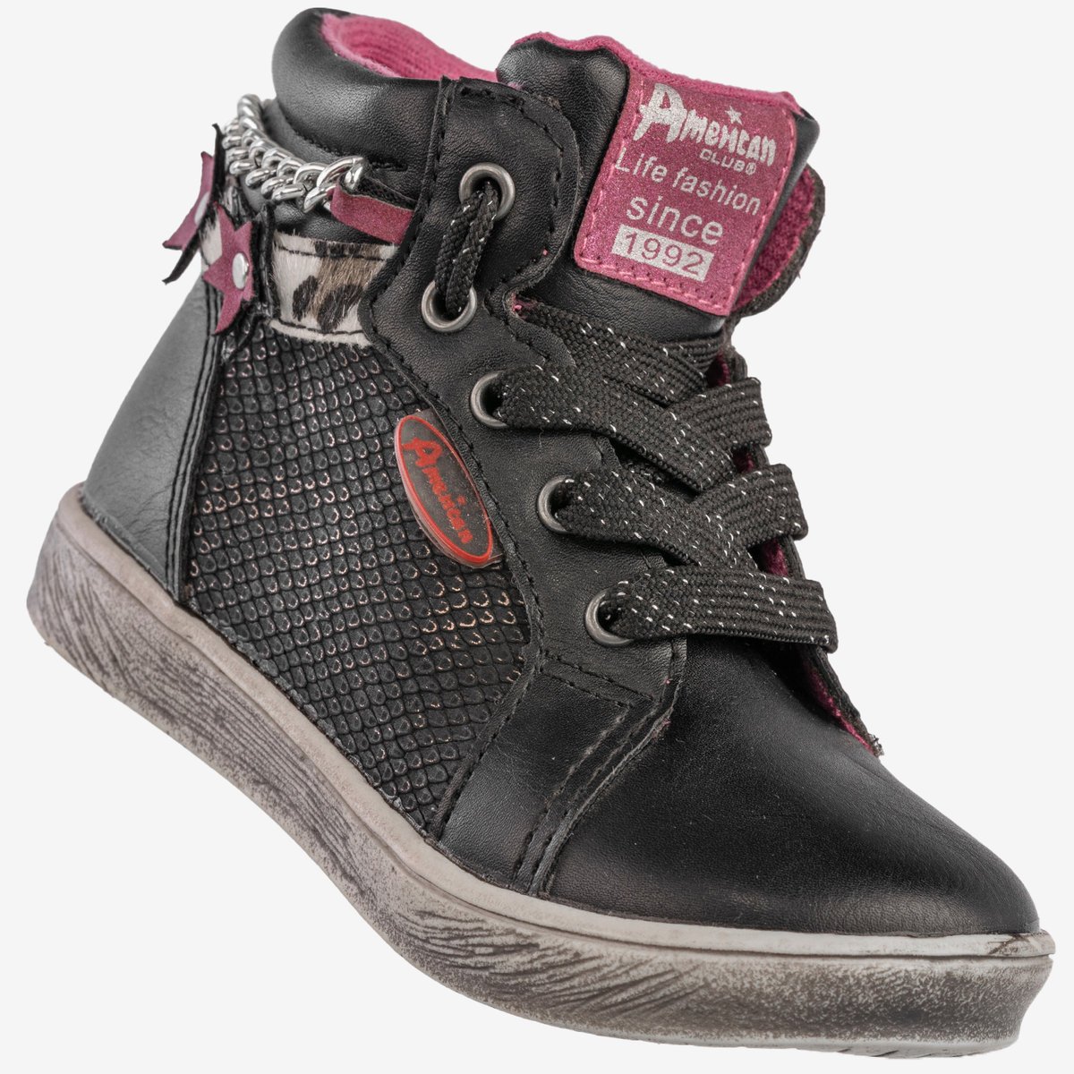 Trzewiki Dziecięce Wysokie Buty Na Zamek Botki Czarne American Club G-G10108-A1 Czarny 23