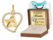 Pamiątka Pierwszej Komunii Świętej - Złota Zawieszka 333 Ażurowy Aniołek W Sercu Grawer - miniaturka - grafika 1