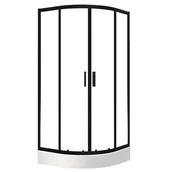 Kabiny prysznicowe - Zestaw kabina prysznicowa z brodzikiem Laveo Bresso 90x185 półokrągła uniwersalna czarna transparentne - miniaturka - grafika 1