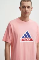 Koszulki męskie - adidas t-shirt bawełniany męski kolor różowy z nadrukiem IS8342 - miniaturka - grafika 1