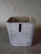 Wazony i flakony - Wazon ceramiczny kwadratowy w prążki grafitowo-brą - miniaturka - grafika 1