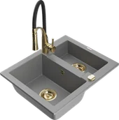 Zlewozmywaki z baterią - Mexen Carlos zlewozmywak granitowy 1,5-komorowy z baterią kuchenną Aster, szary - 6518-71-73450-57-G - miniaturka - grafika 1
