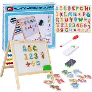 Drewniana Tablica Magnetyczna Cyferki Literki Liczydło Zestaw Gąbka Marker - Zabawki interaktywne dla dzieci - miniaturka - grafika 1