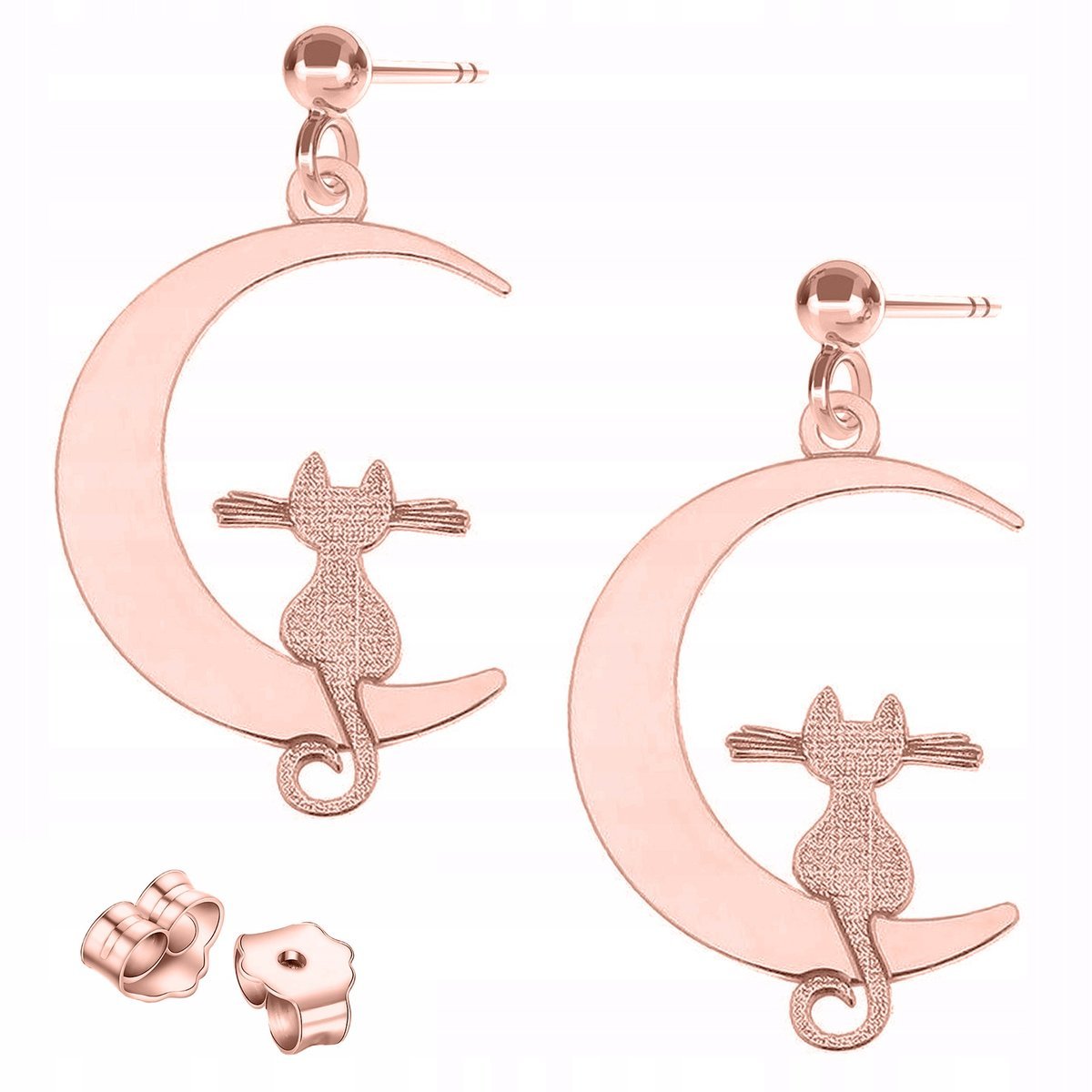 Kolczyki Pozłacane Koty Kotki na Półksięzycu Noc Kotek Księżyce SREBRO 925