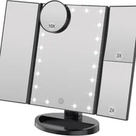 Lusterka do makijażu - Lustro do makijażu z regulowaną jasnością, 22 diodami LED i powiększeniem 1X/2X/3X, podwójne zasilanie (czarne) - miniaturka - grafika 1