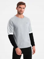 Bluzy męskie - Trójkolorowa męska bluza dresowa szara V1 OM-SSNZ-22FW-003 L - miniaturka - grafika 1