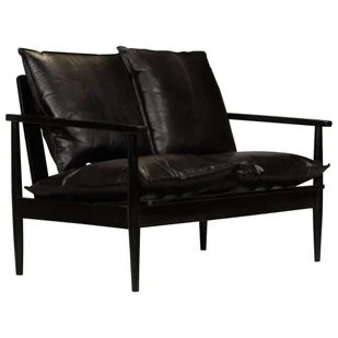 vidaXL 2-osobowa sofa z prawdziwej skóry i drewna akacjowego, czarna - Sofy i kanapy - miniaturka - grafika 1