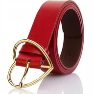 Paski - Skórzany Pasek Czerwony DAMSKI DUŻA ZŁOTA KLAMRA - miniaturka - grafika 1