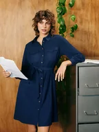 Sukienki - Granatowa szmizjerka z długim rękawem - miniaturka - grafika 1