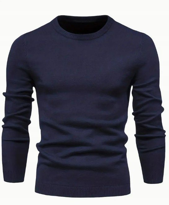 HIT KLASYCZNY ELEGANCKI SWETEREK OKRĄGŁY MĘSKI NIEBIESKI SWETER MODNY S