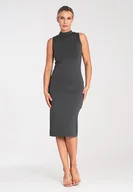 Sukienki - Sukienka z golfem - dopasowana szara sukienka M1031 rozmiar M - miniaturka - grafika 1