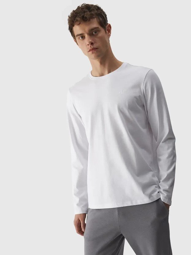 Koszulka z długim rękawem gładka męska 4F 4FWMM00TLONM375-10S Biały