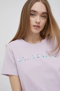 Koszulki i topy damskie - Converse t-shirt bawełniany kolor fioletowy - grafika 1