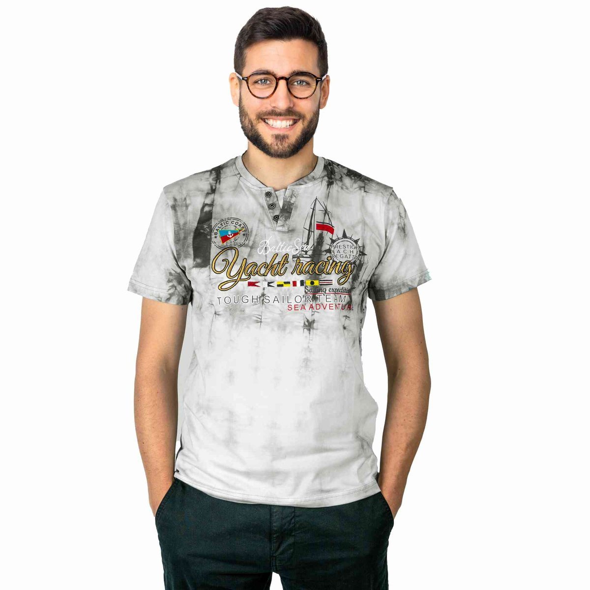 KOSZULKA Męska T-SHIRT z Haftem DELIKATNA Bawełna CAPTAIN MIKE szara 5XL