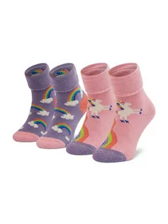 Skarpetki dla dzieci - Happy Socks Zestaw 2 par wysokich skarpet dziecięcych KRAU45-5000 Różowy - grafika 1