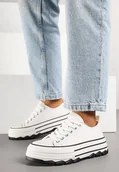 Trampki damskie - Białe Trampki na Platformie z Paskami i Niską Cholewką Zienelle - Renee - miniaturka - grafika 1