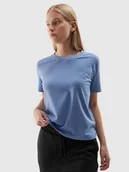 Koszulki i topy damskie - 4F T-shirt regular gładki damski - niebieski XL - miniaturka - grafika 1