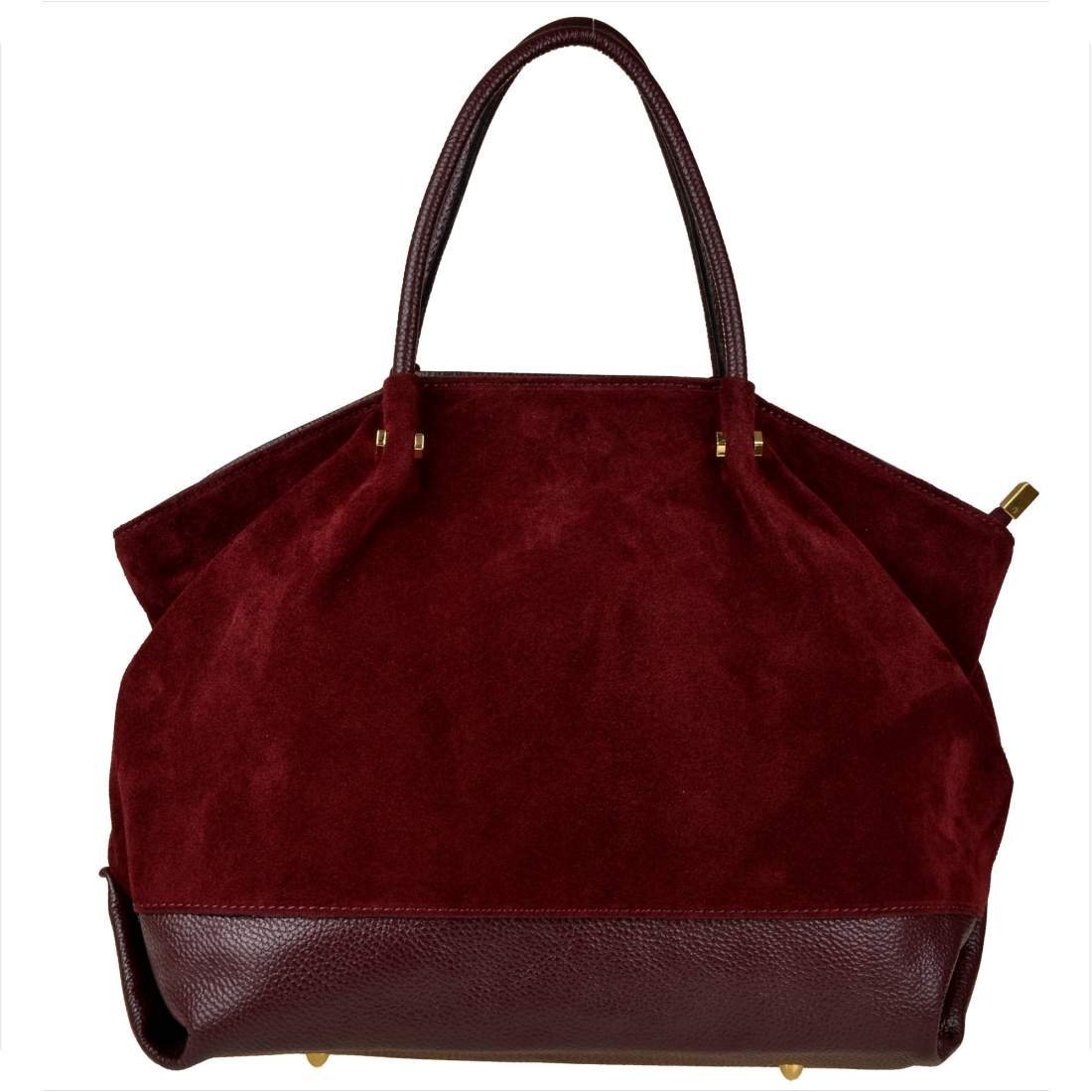 Borse in Pelle Włoska torebka shopper skóra zamszowa bordowa