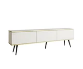 Szafki RTV - Komoda RTV Glamour Fronty Ryflowane Nowoczesna Szafka RTV Biały Mat złote Nogi 175 cm - miniaturka - grafika 1