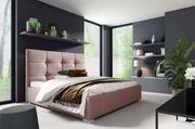 Łóżka - Łóżko tapicerowane pikowane z materacem Harry 140x200 Różowe Metalowy Stelaż - miniaturka - grafika 1