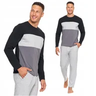 Piżamy damskie - Bawełniana PIŻAMA MĘSKA Na Długi Rękaw Proste Spodnie Wygodna MORAJ XXL - miniaturka - grafika 1