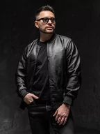 Kurtki męskie - Czarna skórzana kurtka bomberka męska Denley 3A65A1 - miniaturka - grafika 1