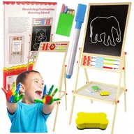 Zabawki interaktywne dla dzieci - ﻿Tablica Magnetyczna Suchościeralna Kredowa Stojąca Dwustronna Drewniana 6w1 - miniaturka - grafika 1