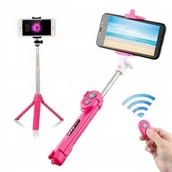 Selfie stick - Kijek Selfie Stick Tripod Statyw Pilot Bluetooth Tik Tok - Kolor Różowy - miniaturka - grafika 1
