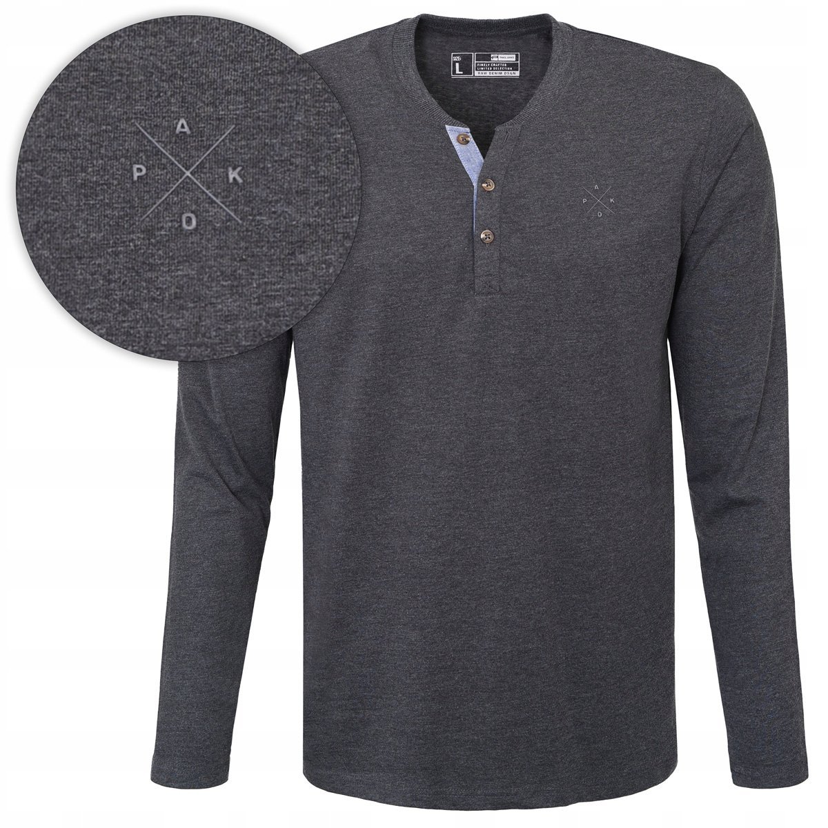 LONGSLEEVE męski koszulka w serek długi rękaw bawełna FRIGO grafitowa XXXL