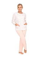 Piżamy damskie - PIŻAMA DAMSKA M POMARAŃCZ W KWIATY DŁUGI RĘKAW DŁUGIE SPODNIE BAWEŁNA - miniaturka - grafika 1