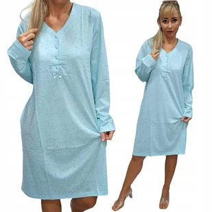 KOSZULA NOCNA BASII ROZPINANA BAWEŁNA długi rękaw Mięta 50 52 2xl 3xl - Bielizna nocna - miniaturka - grafika 1
