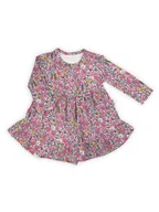 Sukienki - Dziewczęca sukienka z długim rękawem w kolorową łąkę różowa Nicol,r.74 - miniaturka - grafika 1