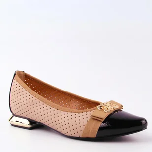 Potocki 12556 damskie baleriny skórzane ażurowe beżowe-czarne - Baleriny Potocki 12556 damskie baleriny skórzane ażurowe beżowe-czarne - Baleriny - miniaturka - grafika 1