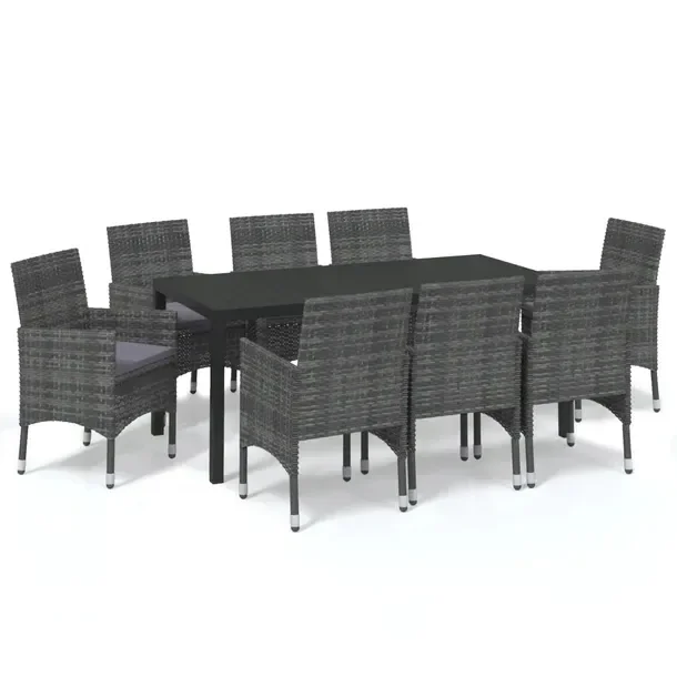 Komplet mebli ogrodowych z 8 krzesłami, stół czarny 185x90x74 cm, rattan