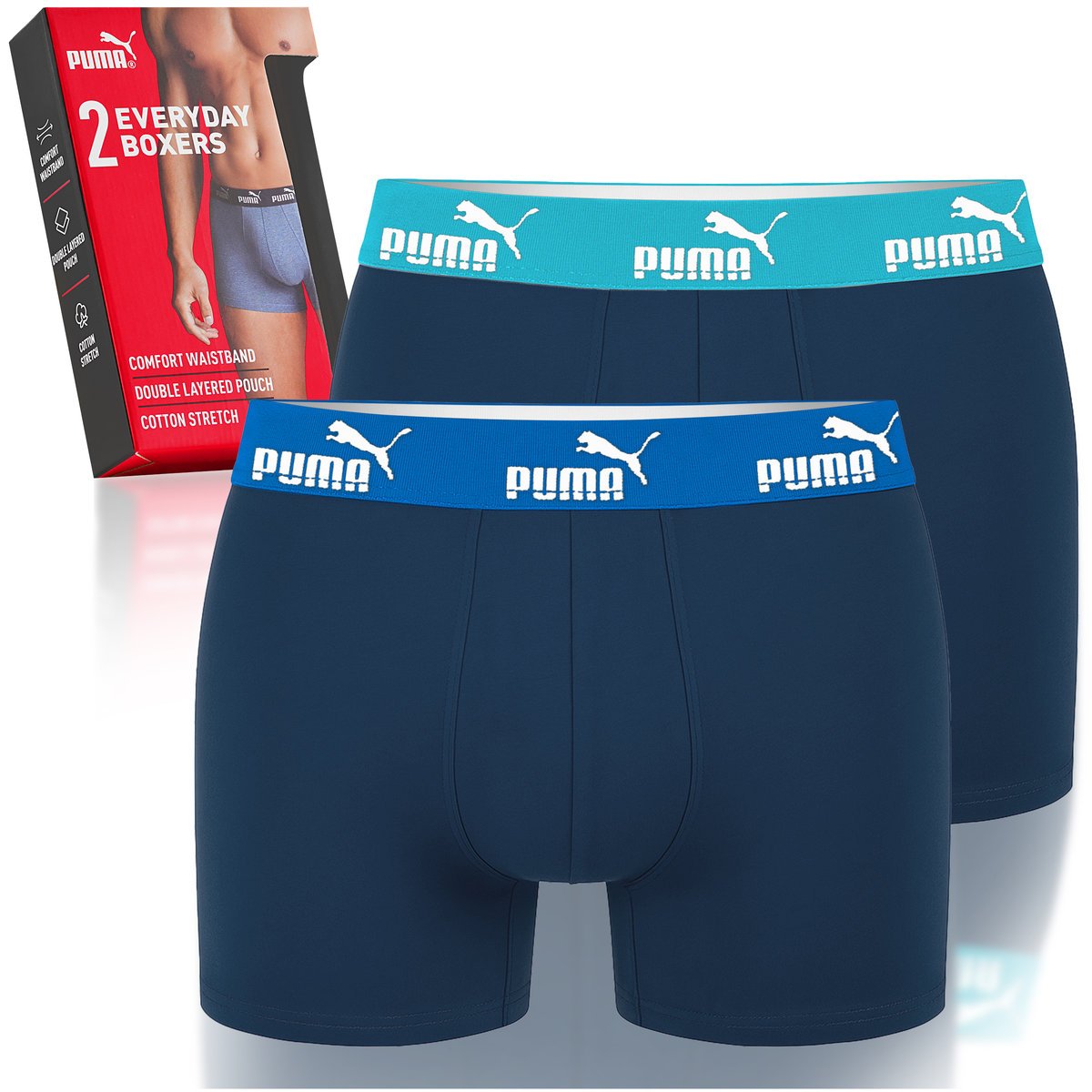 PUMA Bokserki Męskie 2 Sztuki Bawełna Granatowe Blue Navy Logo Rozmiar M