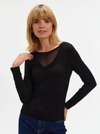 Koszulki i topy damskie - Top z łączonych materiałów przy dekolcie - miniaturka - grafika 1