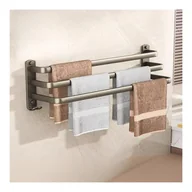 Wieszaki łazienkowe - Potrójny szary wieszak na ręczniki, półka łazienkowa bez otworów, podwieszany aluminiowy wieszak na ręczniki, 60 cm, bez otworów - miniaturka - grafika 1