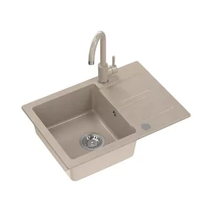Zlewozmywak granitowy SHORT z baterią, beżowy, 620 x 440 x 175 mm - Zlewozmywaki z baterią - miniaturka - grafika 1
