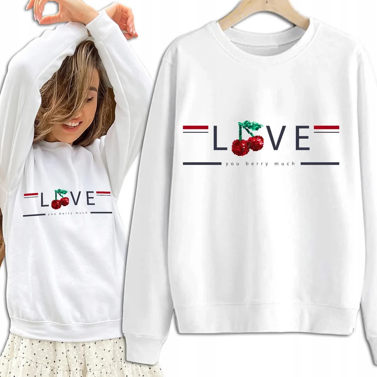 Bluza Damska Biała Dresowa LOVE Kobiece Dziewczęce Piękne Wzory Rozmiar M