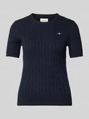 Swetry damskie - Bluzka z dzianiny ze ściegiem warkoczowym i wyhaftowanym logo - miniaturka - grafika 1