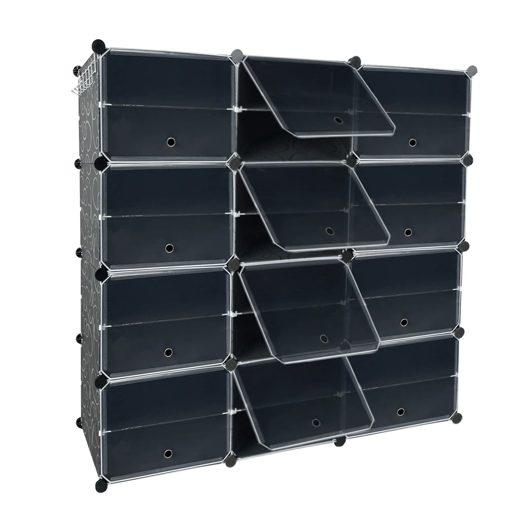 YUENFONG DIY stojak na buty z 24 pudełkami na buty Szafka na buty z magnetycznym zamknięciem Półka wtykowa, 8-poziomowy plastikowy organizer na buty do garderoby, przedpokoju, sypialni (122x32x124cm)