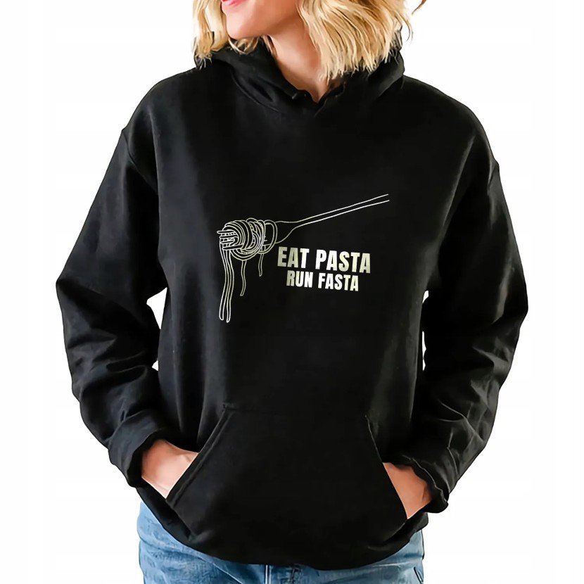 Bluza Z Kapturem Damska Czarna EAT PASTA Mix Wzorów Rozmiar M